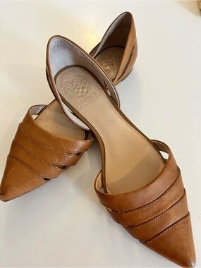 Vince Camuto Women's Tan Leather Pointed D'Orsay Flats Size 8